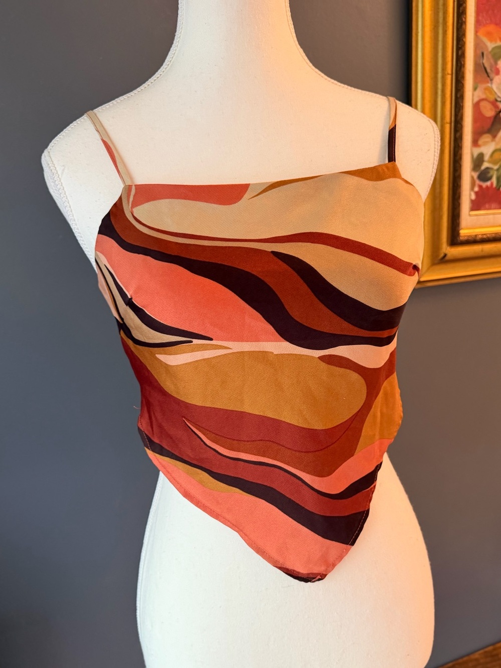 LA Hearts Rust Multi Abstract Bandana Top